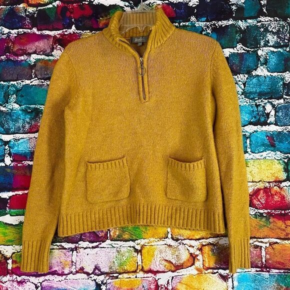 Marled Reunited Clothing 1/4 Zip Sweater with front pockets Mustard Small - Picture 1 of 9